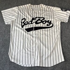 Bad Boy Records Biggie Smalls Pinstripe Baseball Jersey White Black Mens Large